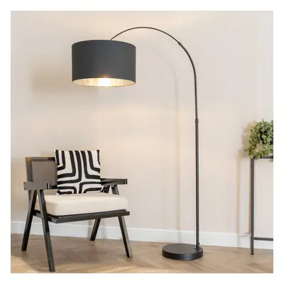 ValueLights Louis Black & Chrome Inner Shade Black Arched Floor Lamp