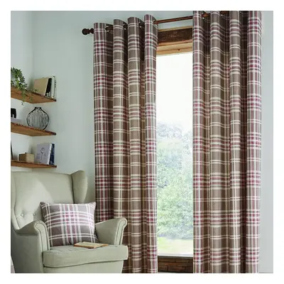 Catherine Lansfield Tweed Woven Check Eyelet 66x72 Inch Curtains Natural