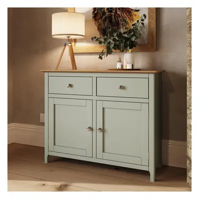 Oak Veneer Sideboard Sage Green Doors Drawers Storage Cabinet