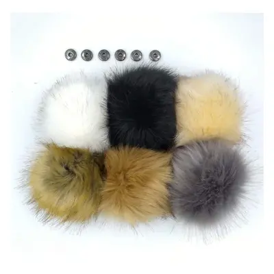 6 Inch XLarge Faux Fur Snap Pompoms Ball Mixed Color Fluffy Pompom with Press Button Removable f