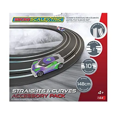 Micro Scalextric Track Extension Pack - Straights and Curves - Extend Your Layout by 148cm, Incl