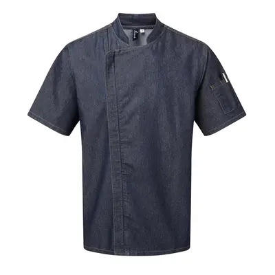 (2XL, Indigo Denim) Premier Unisex Adult Short-Sleeved Chef Jacket