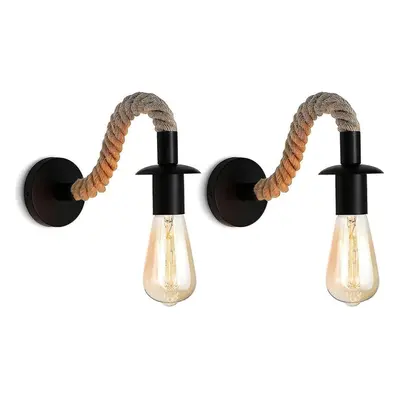 2pcs Retro Hemp Rope Wall Light Industrial Wall Sconce Fits Hallway