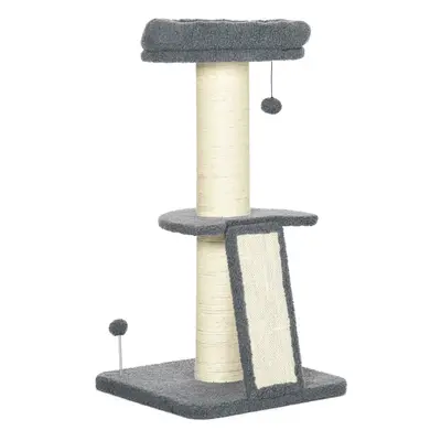 PawHut Cat Tree Kitten Tower w/ Scratching Post, Pad, Dark Grey, Ball