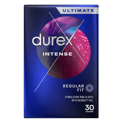 Durex Intense Condoms, Regular Fit, 30s, Easy On Shape, Dotted and Ribbed, Extra Stimulation, Wi