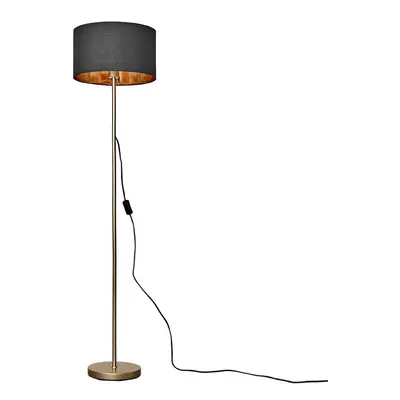 Modern Standard Floor Lamp in a Gold Metal Finish with a Black/Gold Drum Shade - Complete with a