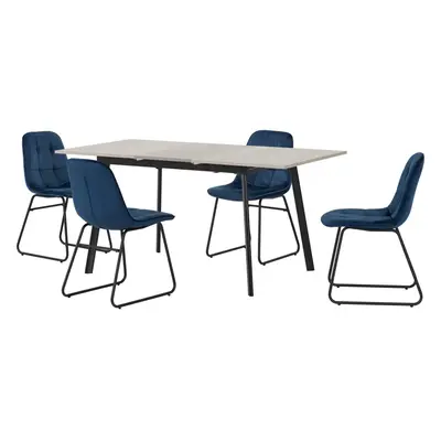 Avery Extending Dining Table + Lukas Chairs Set - Concrete & Blue Velvet