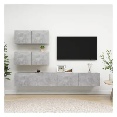 vidaXL TV Cabinet Set Piece Concrete Grey Chipboard Hanging TV Cabinet Set