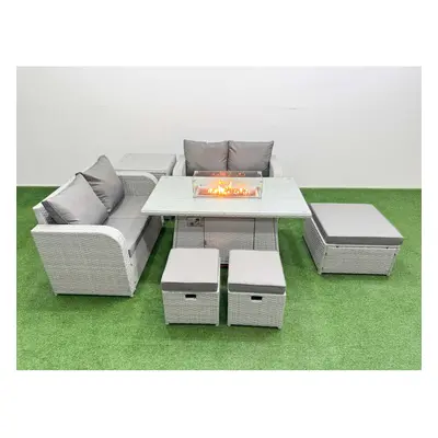 Fimous Seater Outdoor Love Sofa Set Rattan Garden Furniture Set with Firepit Dining Table Footst