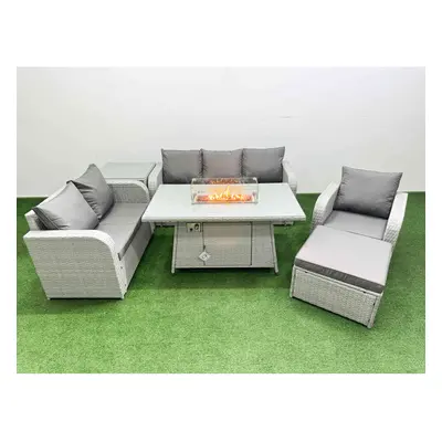 Fimous Patio PE Wicker Seater Outdoor Rattan Furniture Sofa Sets with Firepit Dining Table Loves