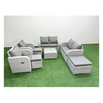 Fimous Seater Outdoor Reclining Chair Love Sofa Set Rattan Garden Furniture Set with Square Coff