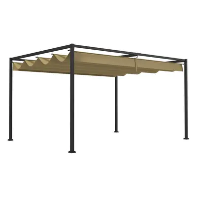 Outsunny 4x3(m) Metal Pergola Gazebo Patio Sunshelter Retractable Canopy Khaki