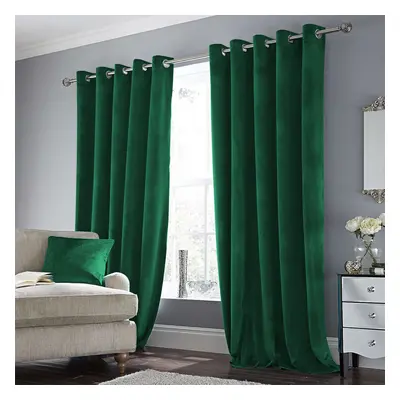 (66" x 90" (168cm x 228cm), Green Emerald Velvet Curtain) Velvet Curtains Eyelet Ring Top Pair F