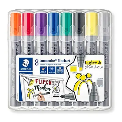 STAEDTLER SWP8 Lumocolor flipchart markers, desktop box of assorted colours, bullet tip and chis