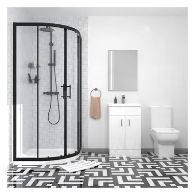 Nes Home Black Quadrant Shower Enclosure with Basin Vanity, Close Coupled Toilet