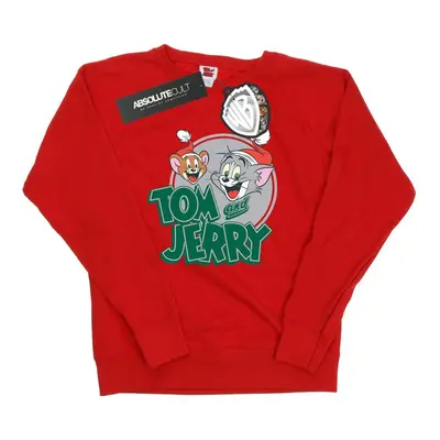 (L, Red) Tom And Jerry Womens/Ladies Christmas Greetings Sweatshirt