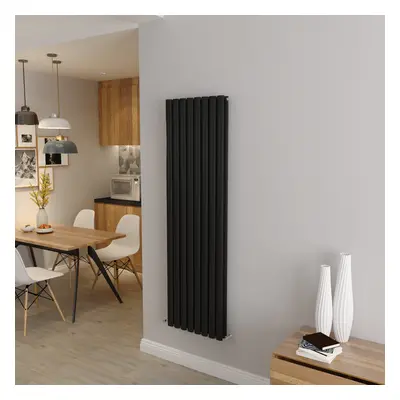 (Double 1600x472mm, Black) Designer Oval Column Radiator Central Heating