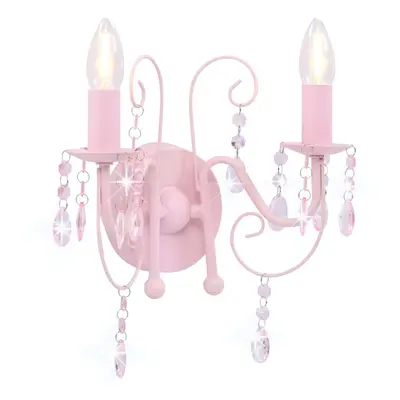 vidaXL Wall Lamp with Beads Pink 2xE14 Bulbs Living Room Lighting Fixture