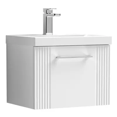 Retro Drawer Wall Hung Vanity Unit with Thin-Edge Tap Hole Ceramic Basin - 500mm - Satin White -