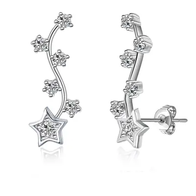 Silver Plated Star Climber Earrings Created with Swarovski Crystals