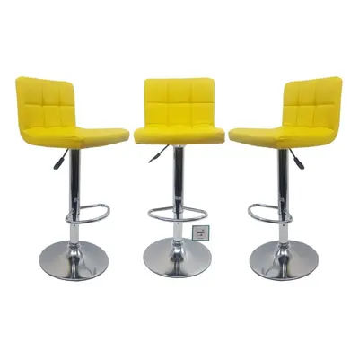 3 X Yellow "Modena" Faux Leather Bar Stools, swivel height adjustable Set of