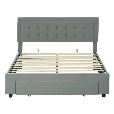 HOMCOM Double Bed Frame with Storage and Adjustable Velvet Headboard