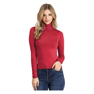 Ambiance Apparel Women's Juniors Ribbed Long Sleeve Turtleneck Top (S, Red)