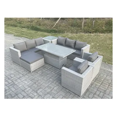 Fimous Rattan Garden Funiture Adjustable Rising Table Sofa Dining Set Lounge Chair