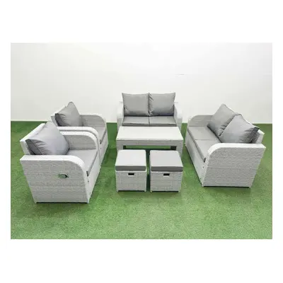 Fimous Seater Outdoor Reclining Chair Love Sofa Set Rattan Garden Furniture Set with Oblong Coff