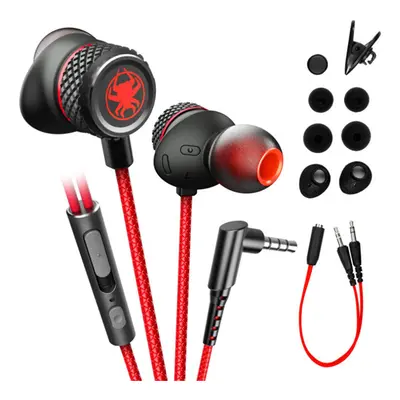 (Red) Wired Earphone Stereo 10MM Dynamic Noise Reduction Earbuds 3.5MM In-Ear Gaming Headset wit