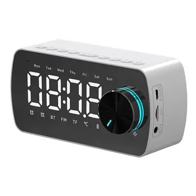 (White) Wireless Bluetooth Speaker Double Alarm Clock FM Radio Mirror LED Display Hi-Fi Music Co