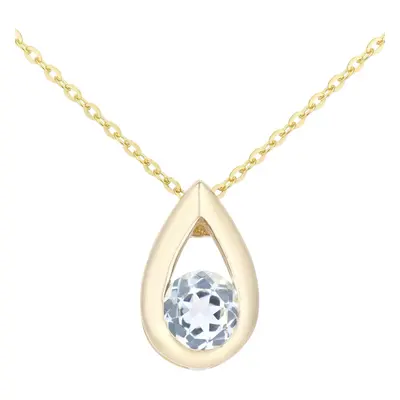 Jewelco London 9ct Yellow Gold Round 0.31ct Blue Topaz Teardrop Pendant Necklace inch 46cm - PP0