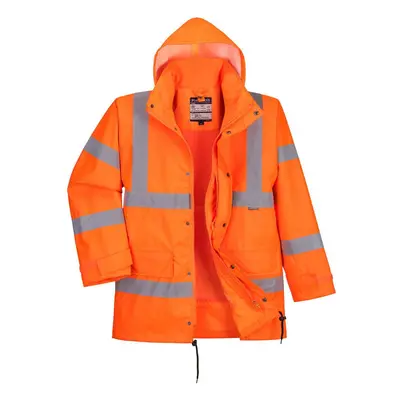 (M, Orange) Portwest Mens Rain Hi-Vis Breathable Safety Traffic Jacket