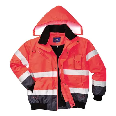 (S, Red/Navy) Portwest Mens In Hi-Vis Bomber Jacket