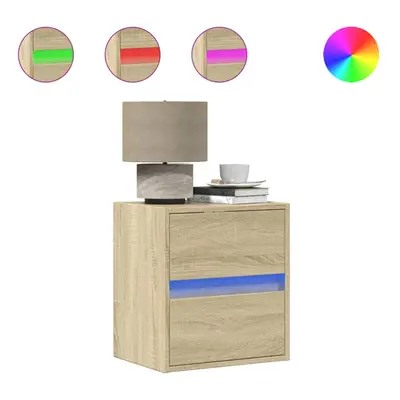 (sonoma oak, pcs) vidaXL Wall-mounted Bedside Cabinet with LED Lights Bed Cabinet