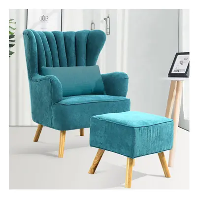 Faux Wool Upholstered Armchair with Footstool