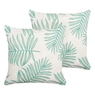 Set of Outdoor Cushions Leaf Pattern x cm Beige and Green POGGIO