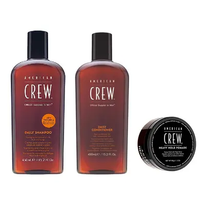 American Crew Daily Moisturizing Shampoo 450ml, Conditioner 450ml and Heavy Hold Pomade 85g