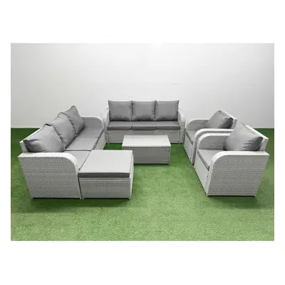 Fimous PE Rattan High Back Lounge Sofa Set Patio Coffee Table & Chairs Set with Seater Sofa Recl