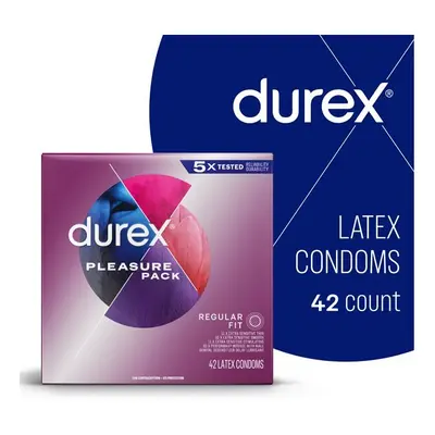 Durex Pleasure Pack Assorted Condoms, Exciting Mix of Sensation and Stimulation, Natural Rubber 