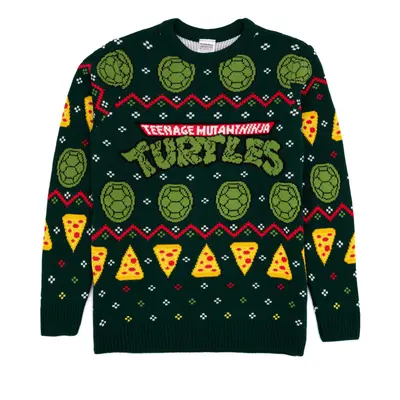 (S) Teenage Mutant Ninja Turtles Christmas Jumper Mens Green Knitted Sweater