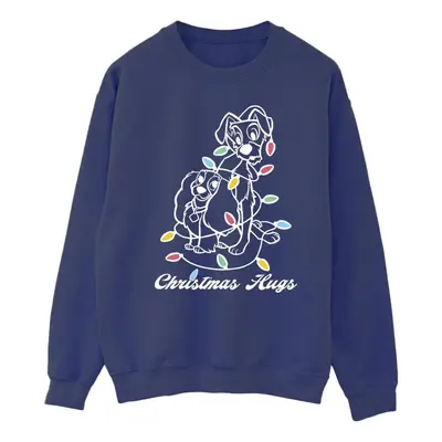 (M, Navy Blue) Disney Mens Lady And The Trump Christmas Hugs Sweatshirt