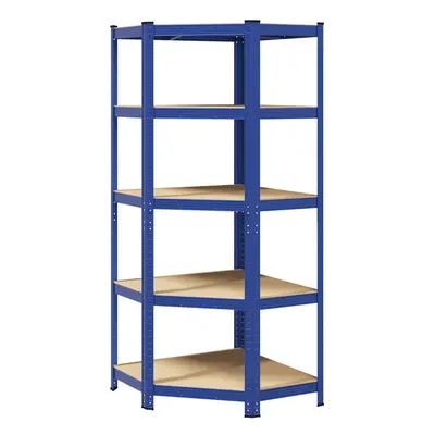 vidaXL 5-Layer Corner Shelf Blue Steel&Engineered Wood garage shelving