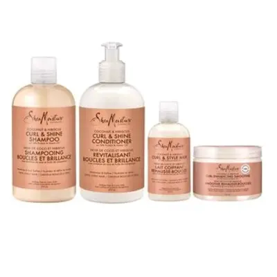 Shea Moisture Coconut Hibiscus Curl & Shine Shampoo, Conditioner, Milk, Smoothie (Set Of 4)