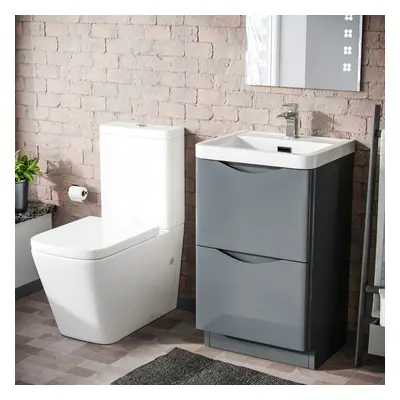 Merton Grey Freestanding Vanity Basin Unit Square Rimless Close Coupled Toilet