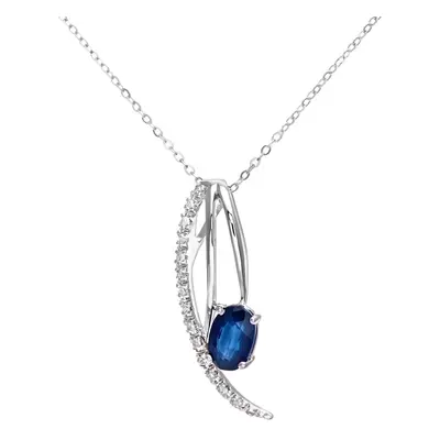 Jewelco London 9ct White Gold Round 10pts Diamond Oval 0.57ct Sapphire Angel Wing Pendant Neckla