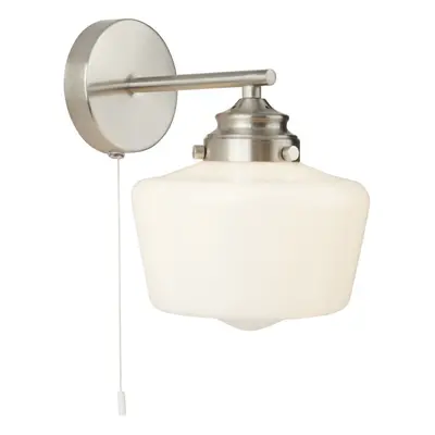 Searchlight School House Light Wall Light Satin Silver With Opal Glass