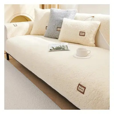 (beige, 90x240cm 1pc) 1pc Soft Plush Quilted Sofa Towel Winter Warm Thicken Non-slip Sofa Cover 