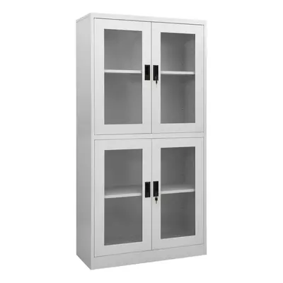 vidaXL Office Cabinet Light Grey Steel and Tempered Glass File Storage Cabinet