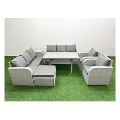 Fimous PE Rattan High Back Lounge Sofa Set Patio Rectangular Dining Table & Chairs Set with Seat